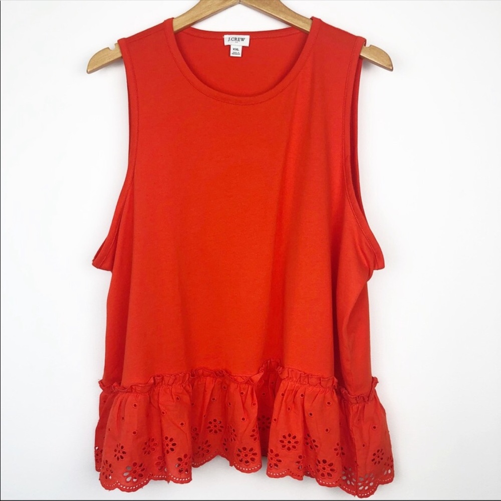 J. Crew Factory Orange Ruffled Eyelet Tank